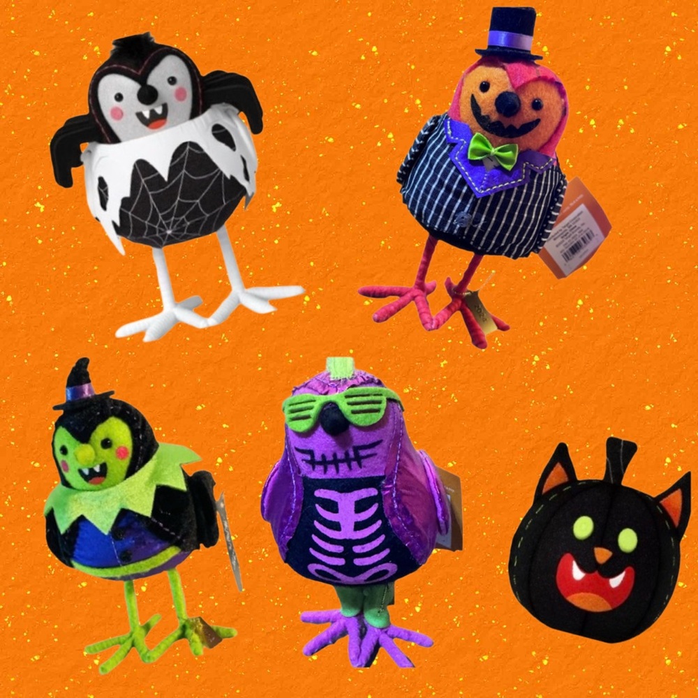NWT Hyde & Eek! 5pc Halloween Bird & Cat Plush Décor Bundle